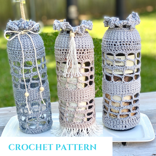 Wine Bottle Cover With Coasters , Crochet Pattern , Crochet Bottle